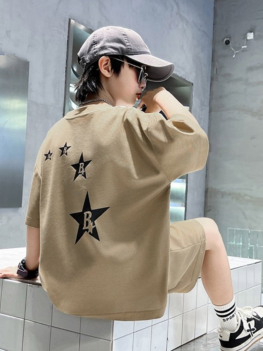 Boys Graphic Round Neck T-Shirt and Shorts Set