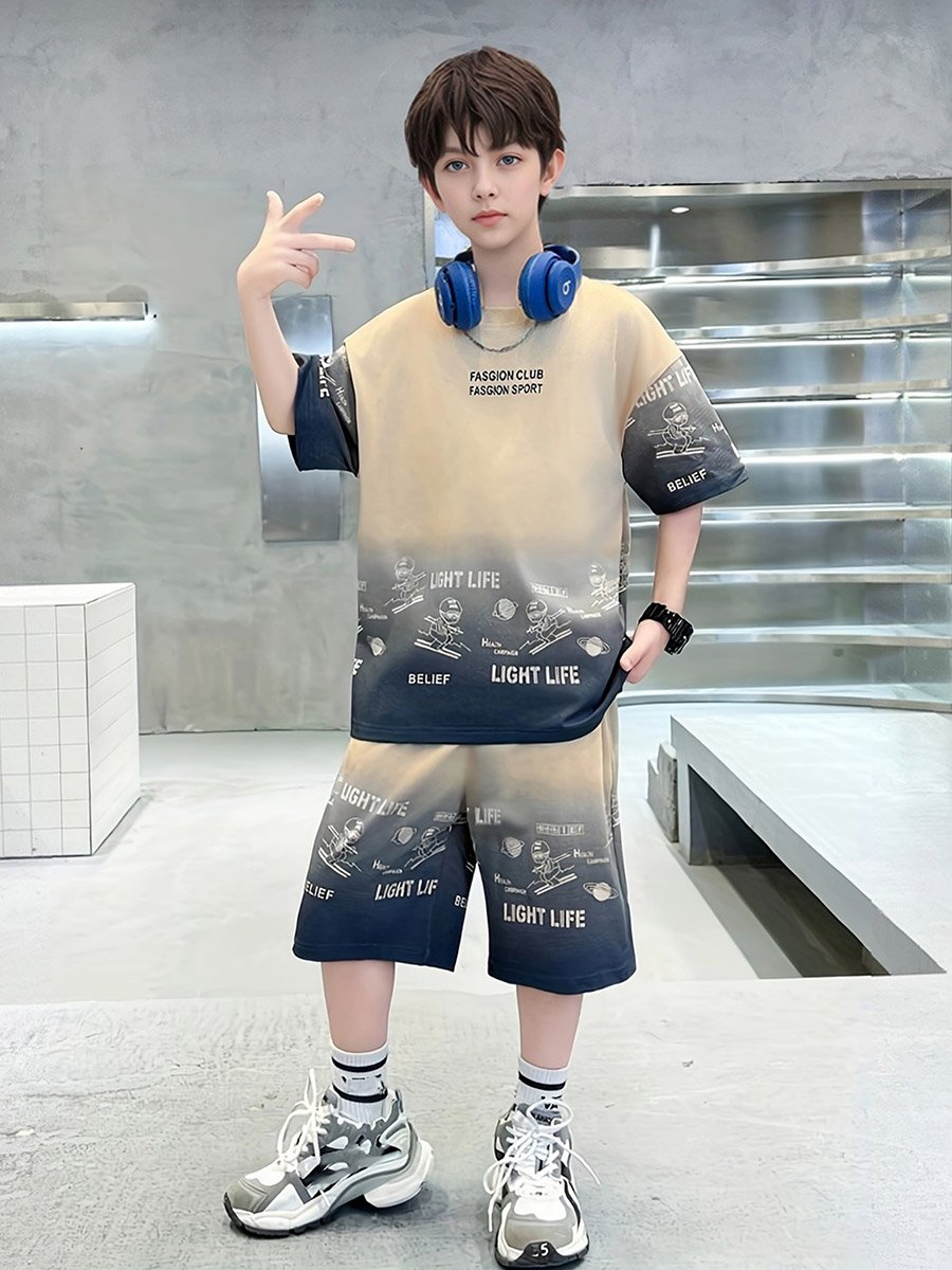 Boys Printed Short Sleeve T-Shirt and Shorts Set