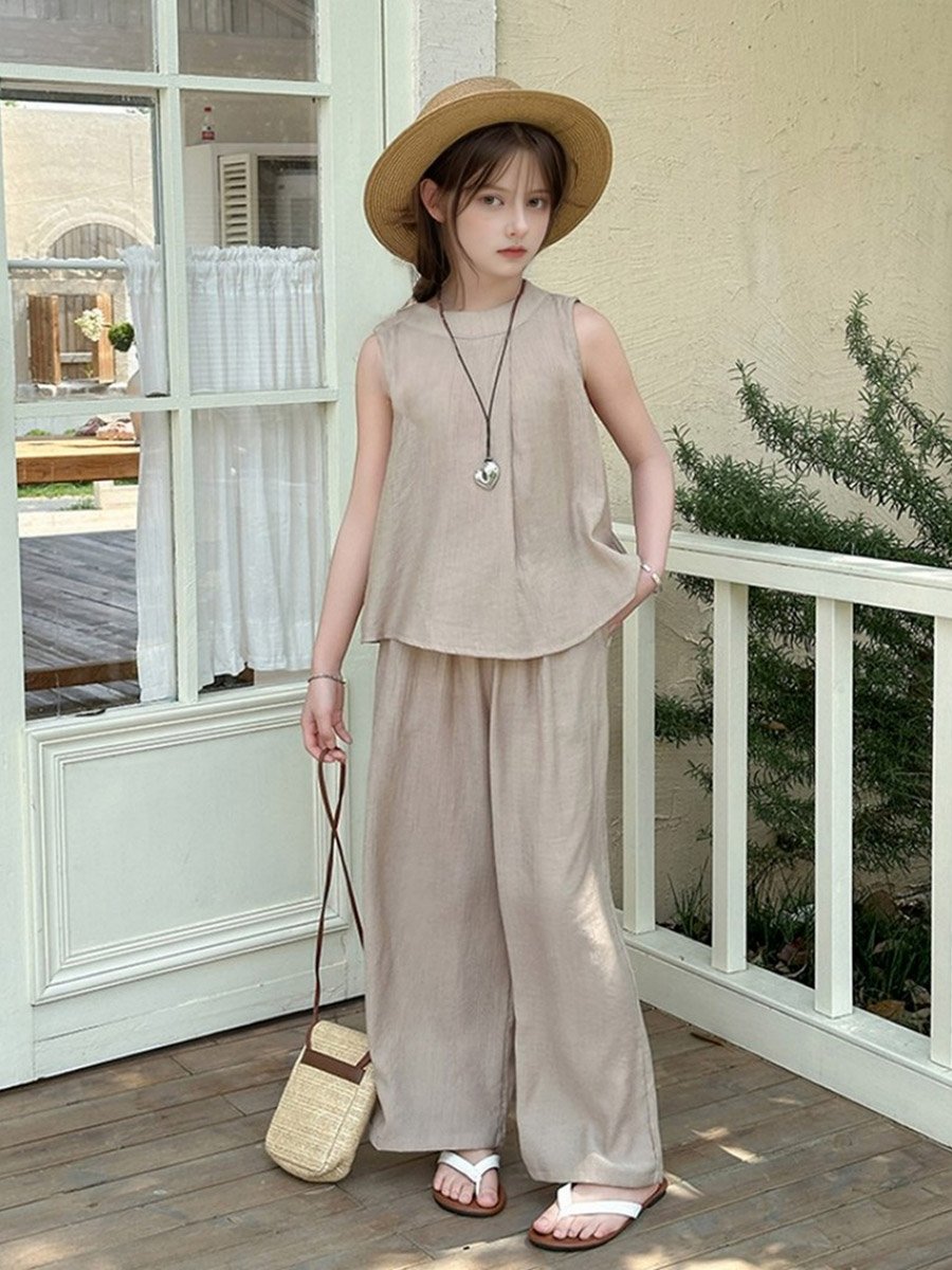 Girls Sleeveless Top and Wide Leg Pants Set