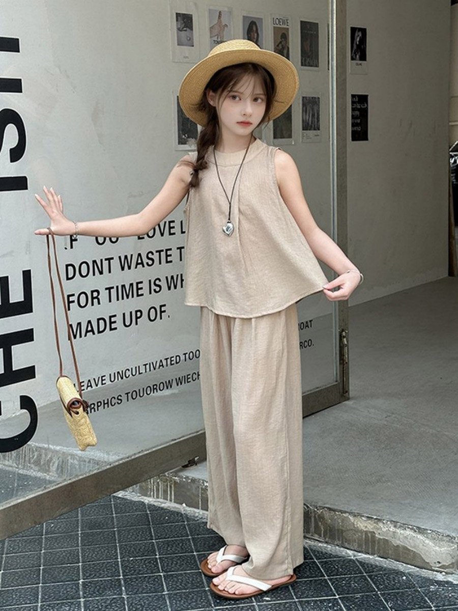 Girls Sleeveless Top and Wide Leg Pants Set