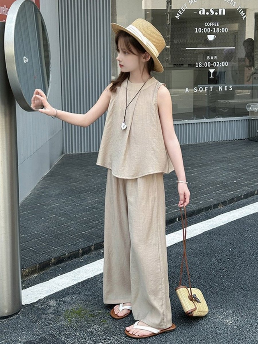Girls Sleeveless Top and Wide Leg Pants Set