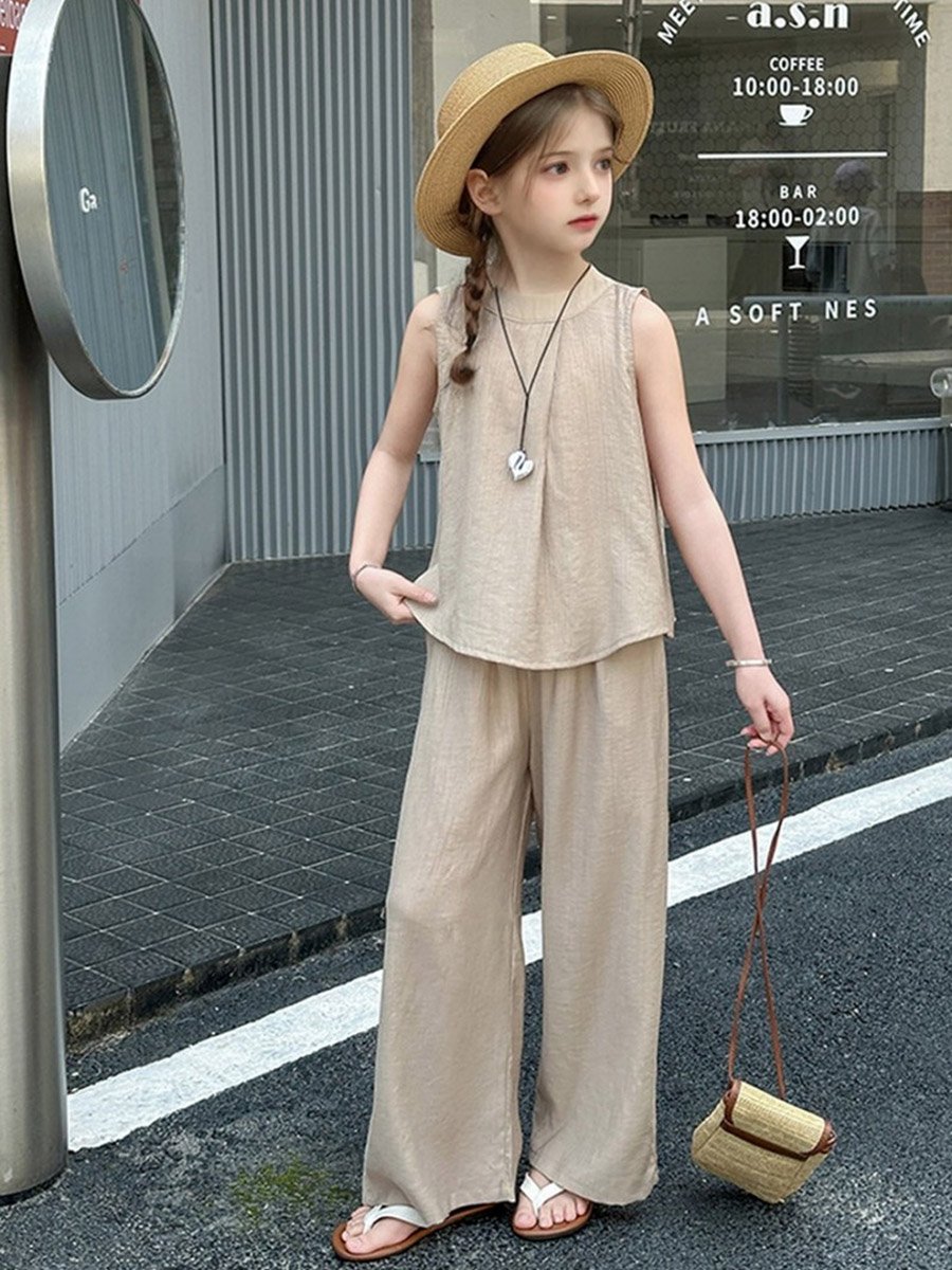Girls Sleeveless Top and Wide Leg Pants Set