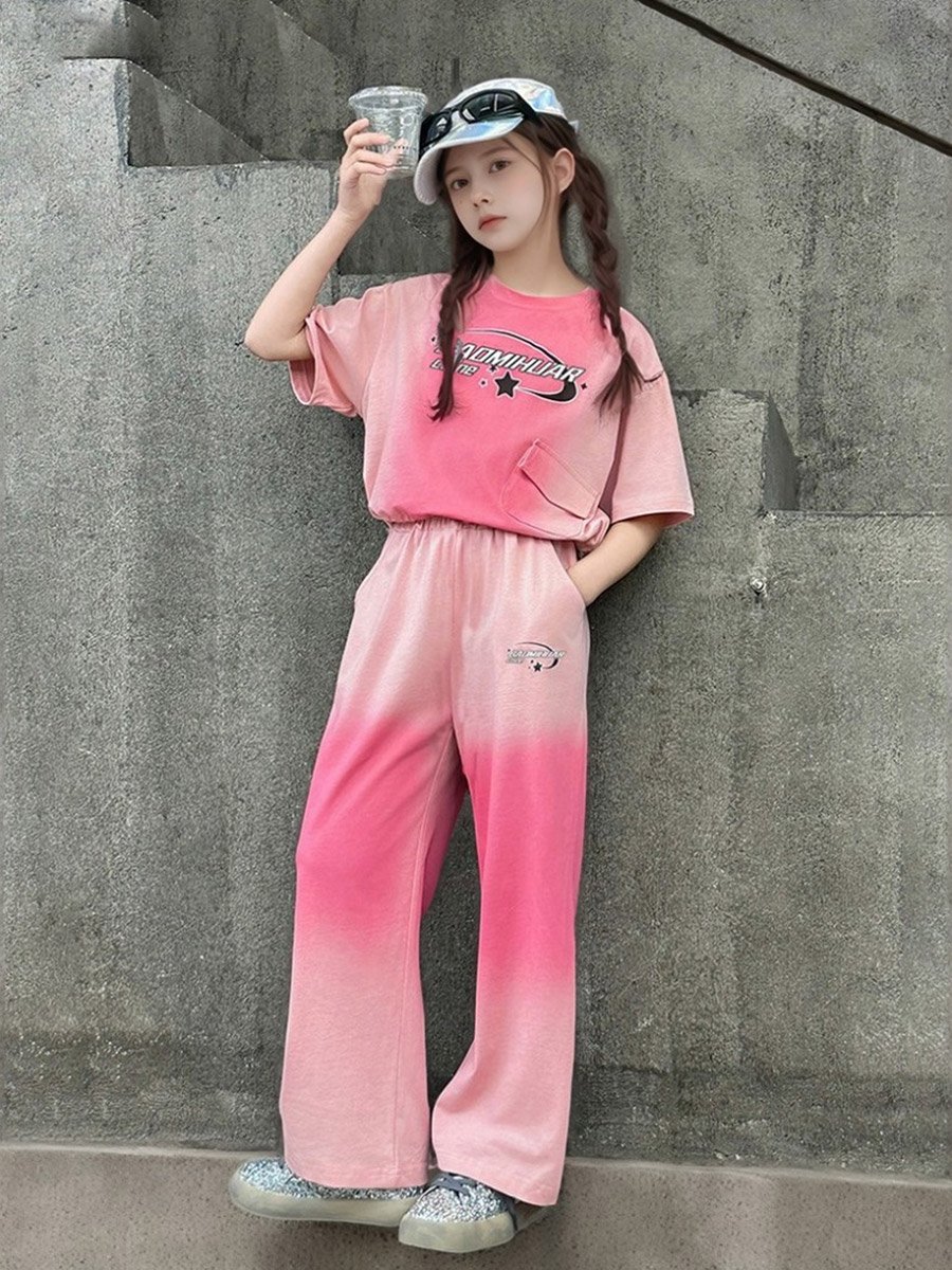 Girls Printed Tie-Dye Look T-Shirt and Pants Set
