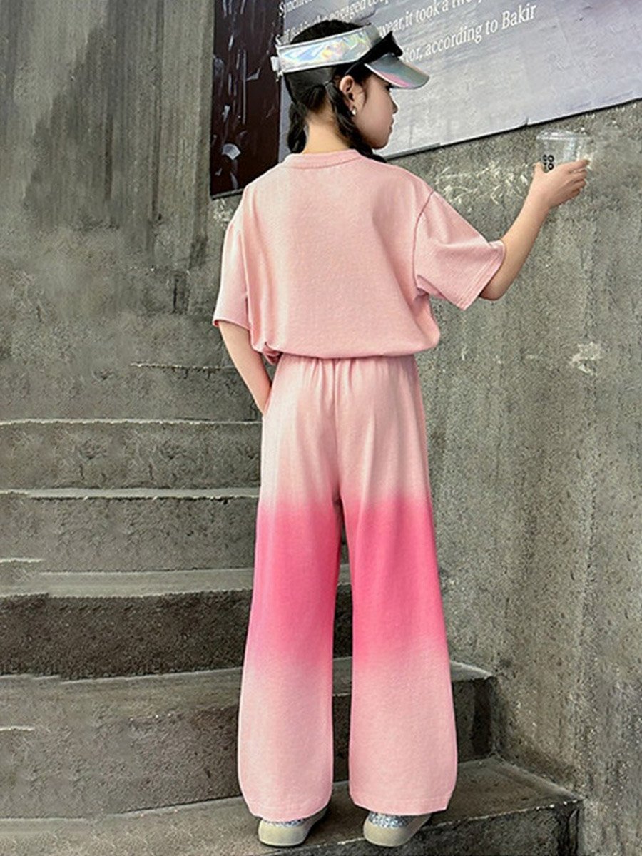 Girls Printed Tie-Dye Look T-Shirt and Pants Set