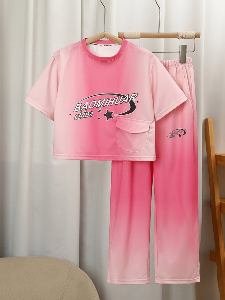 Girls Printed Tie-Dye Look T-Shirt and Pants Set