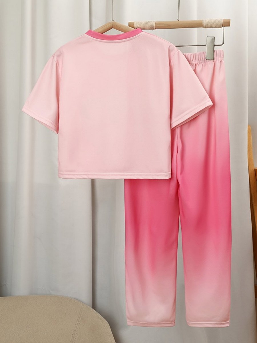 Girls Printed Tie-Dye Look T-Shirt and Pants Set