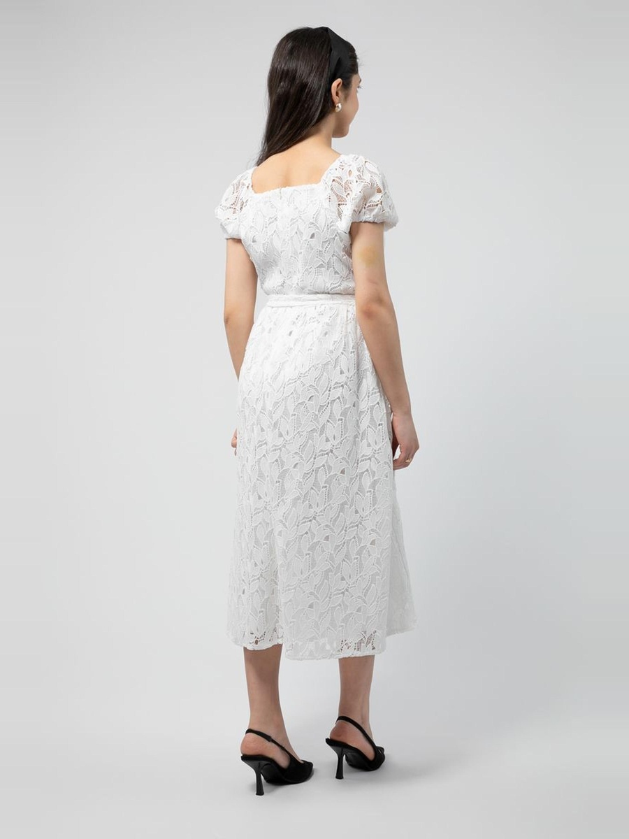 Longline Dress with Perforated Embroidery