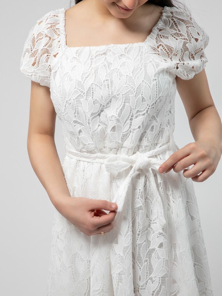Longline Dress with Perforated Embroidery