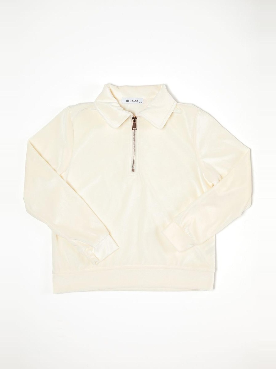 Velvet Sweatshirt with Front Zipper