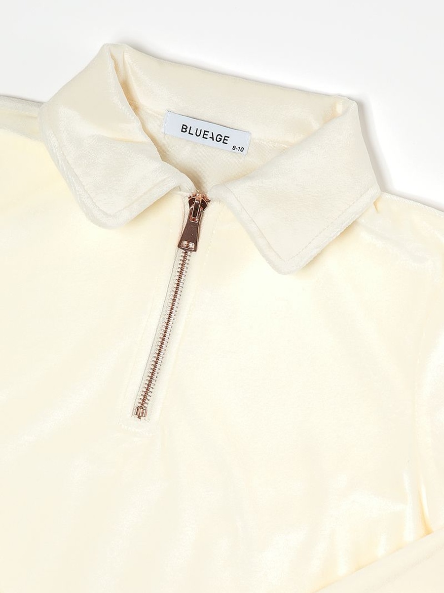 Velvet Sweatshirt with Front Zipper