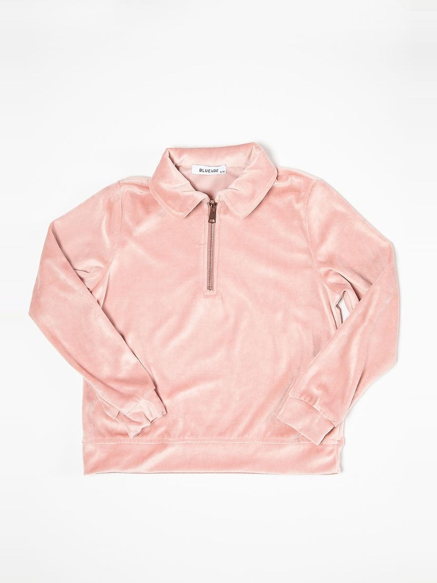 Velvet Sweatshirt with Front Zipper