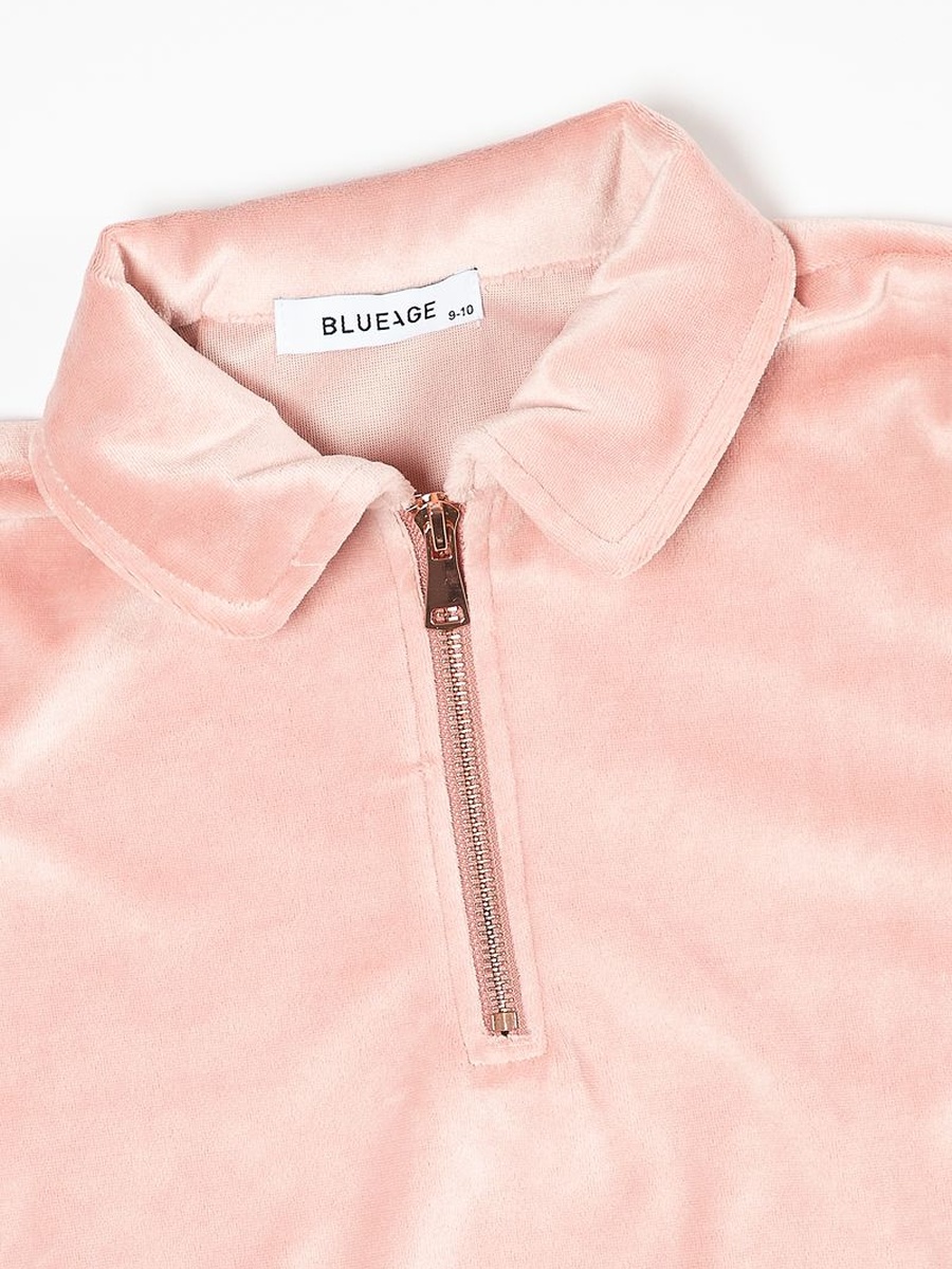Velvet Sweatshirt with Front Zipper