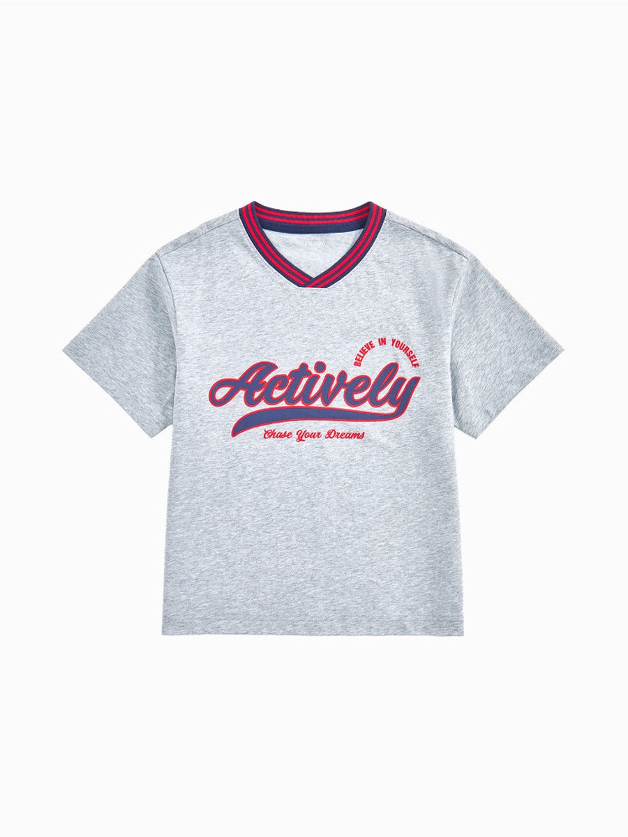 Short Sleeve V-Neck T-Shirt with Front Print