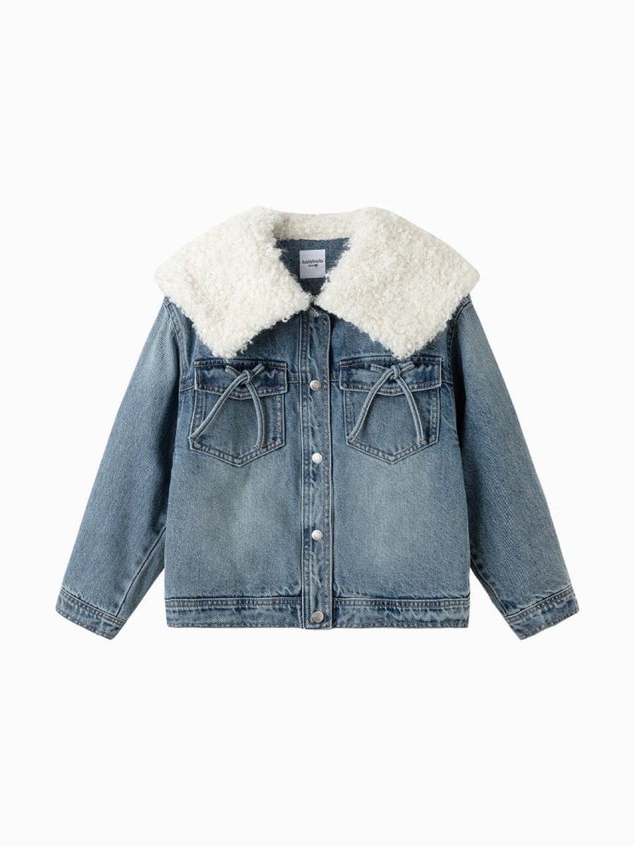 Denim Jacket with Faux Shearling Collar