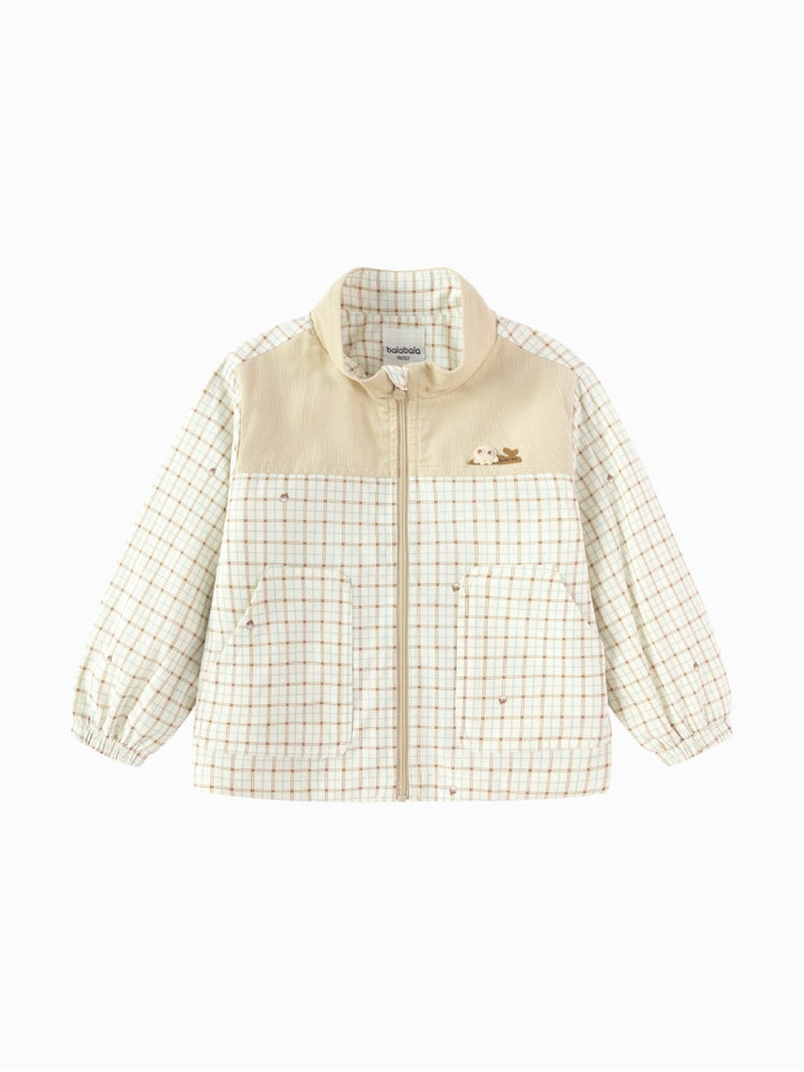 Plaid Zip-Up Jacket with Corduroy