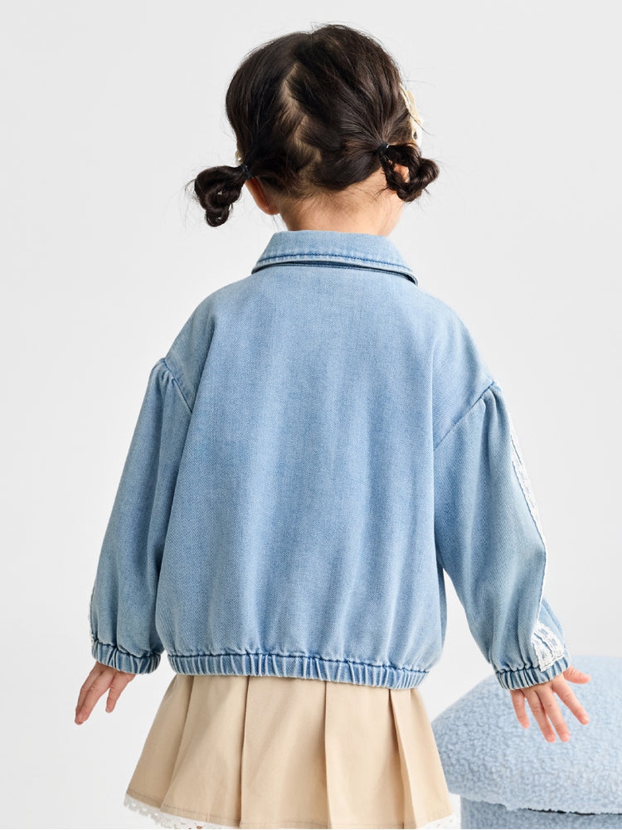 Denim Zip-Up Jacket with Embroidery