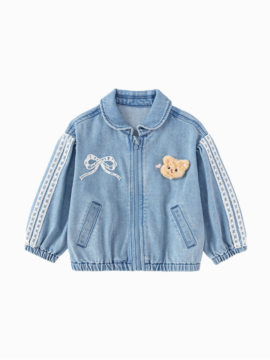 Denim Zip-Up Jacket with Embroidery
