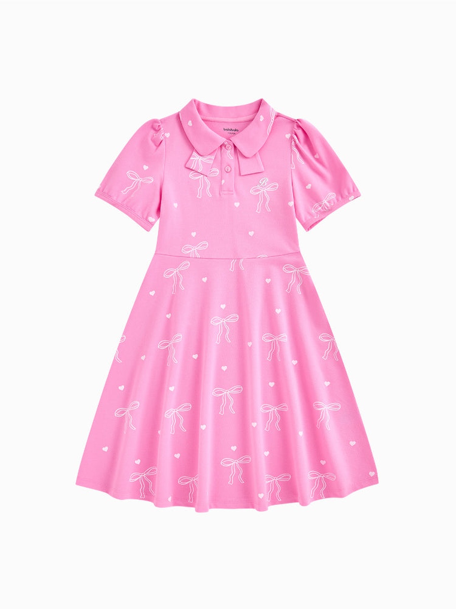 Bow Printed Short Sleeve Dress