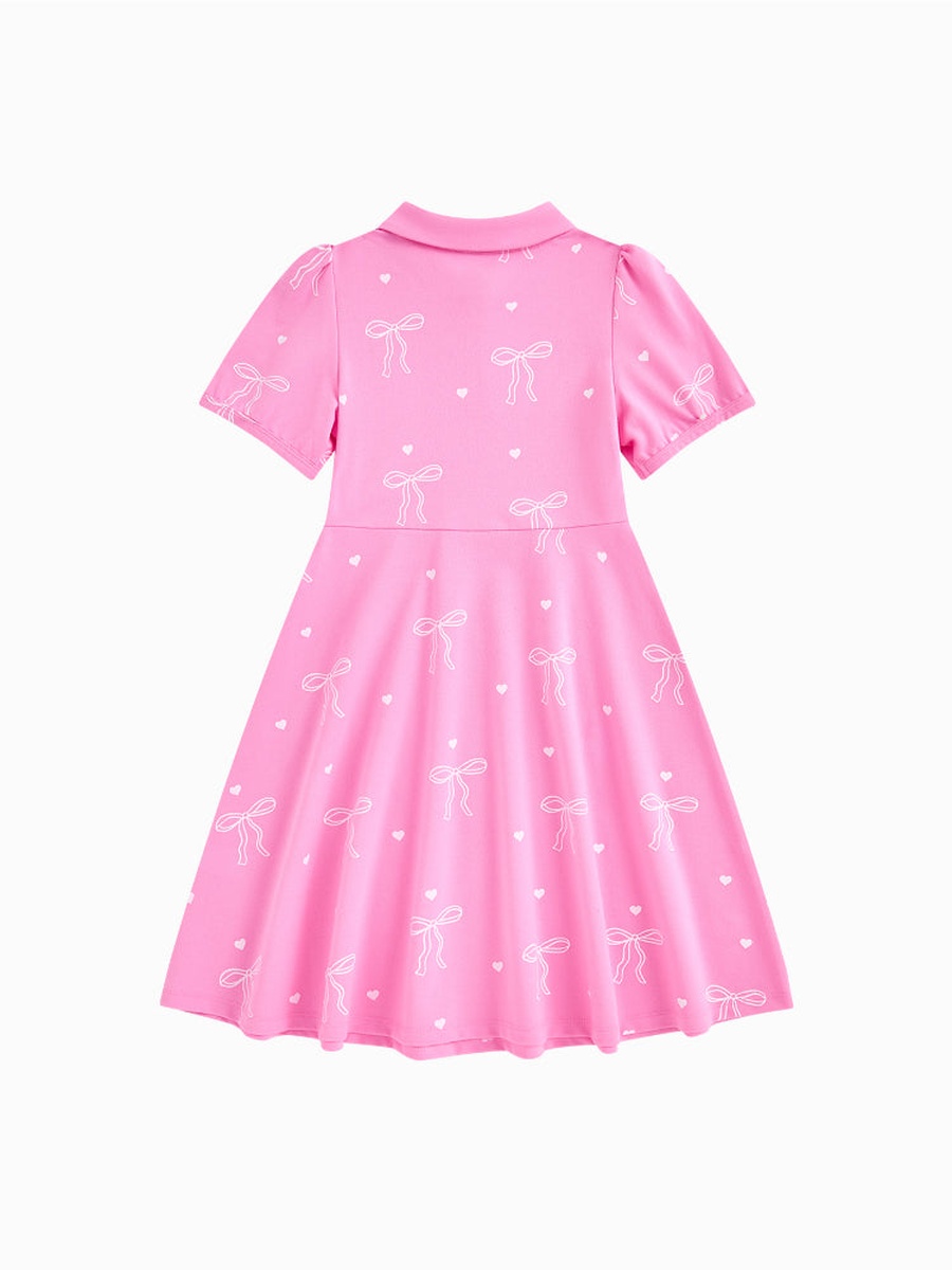Bow Printed Short Sleeve Dress