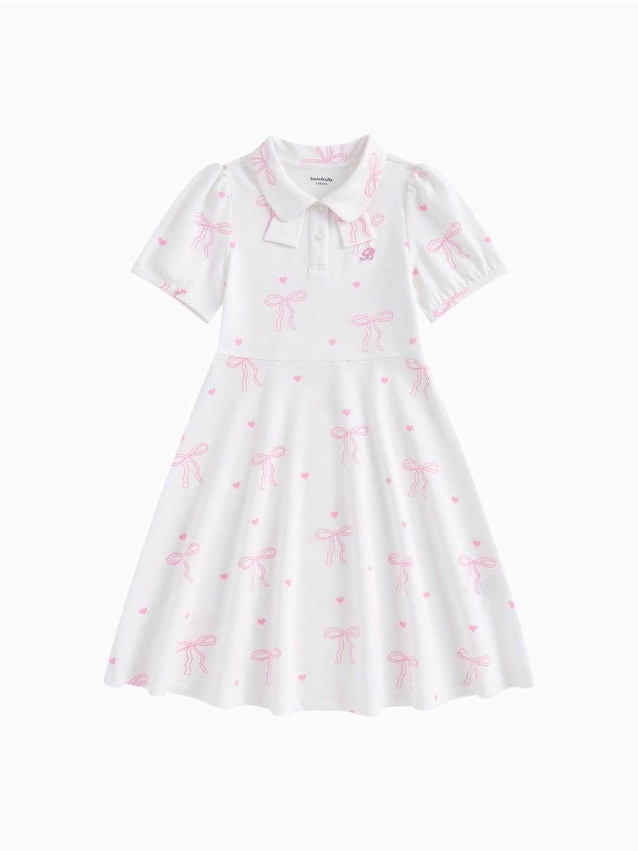 Bow Printed Short Sleeve Dress