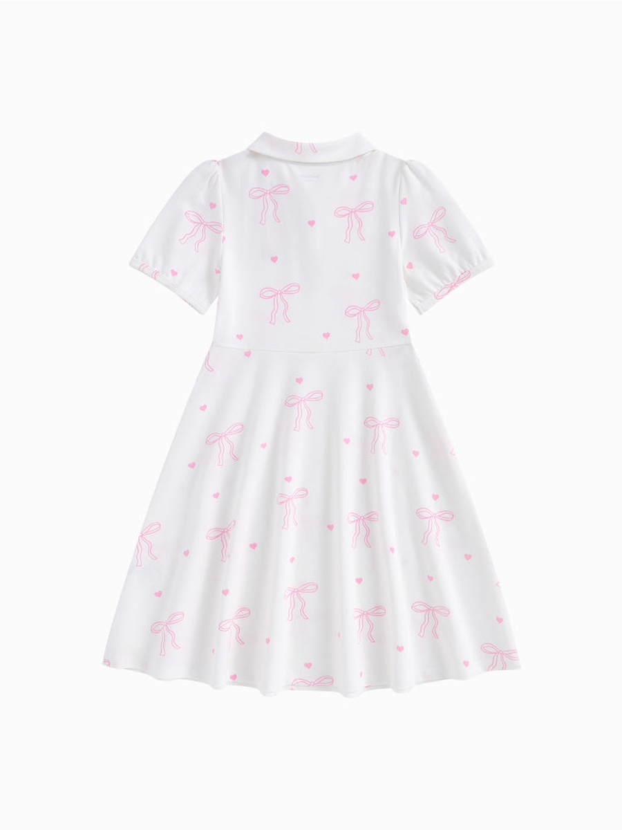 Bow Printed Short Sleeve Dress