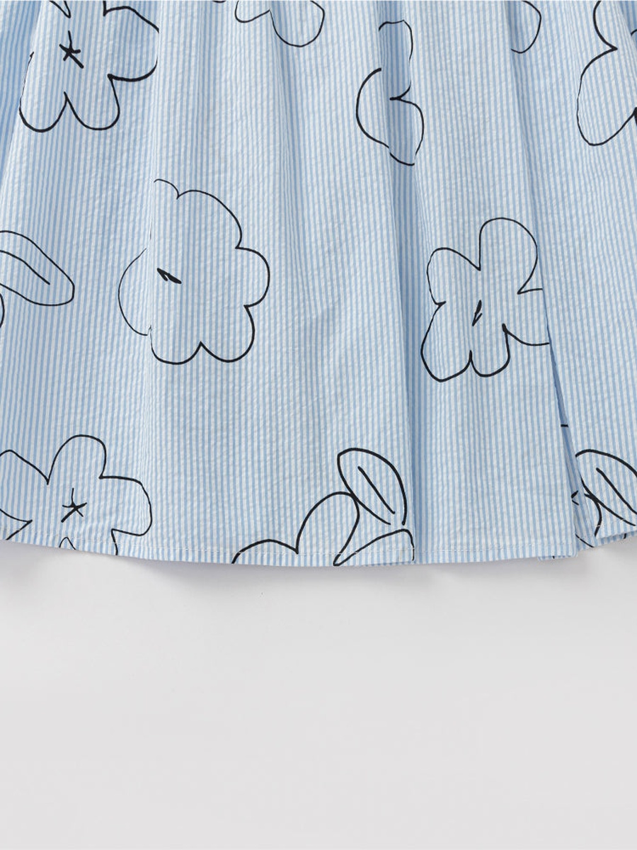 Striped Sleeveless Dress with Fun Print and Shoulder Straps