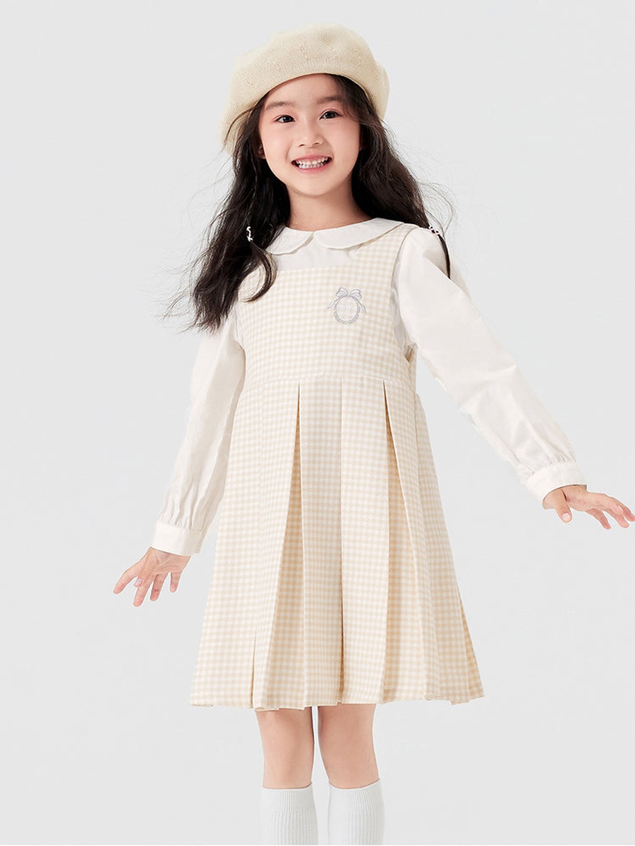 Checked Sleeveless Dress with Peterpan Collared Top