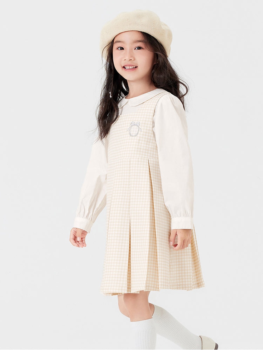 Checked Sleeveless Dress with Peterpan Collared Top