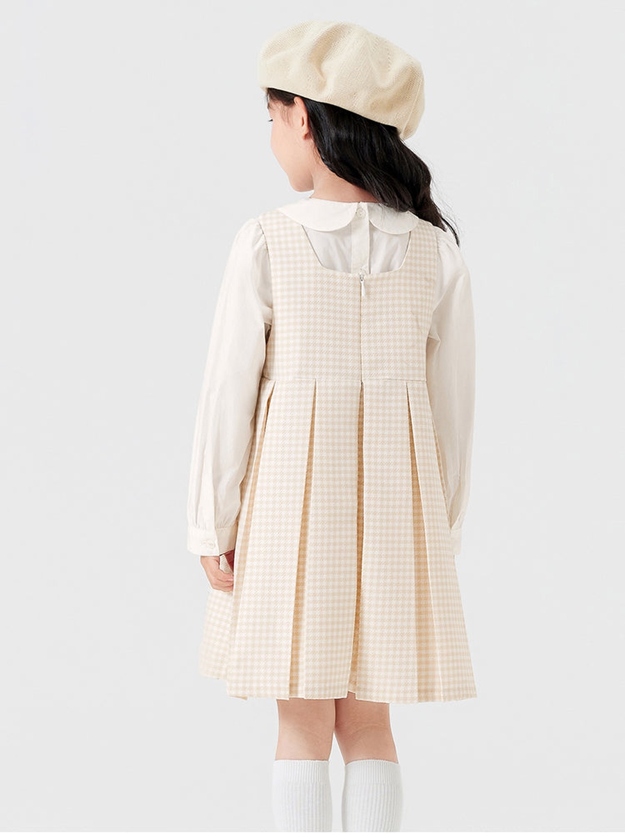 Checked Sleeveless Dress with Peterpan Collared Top