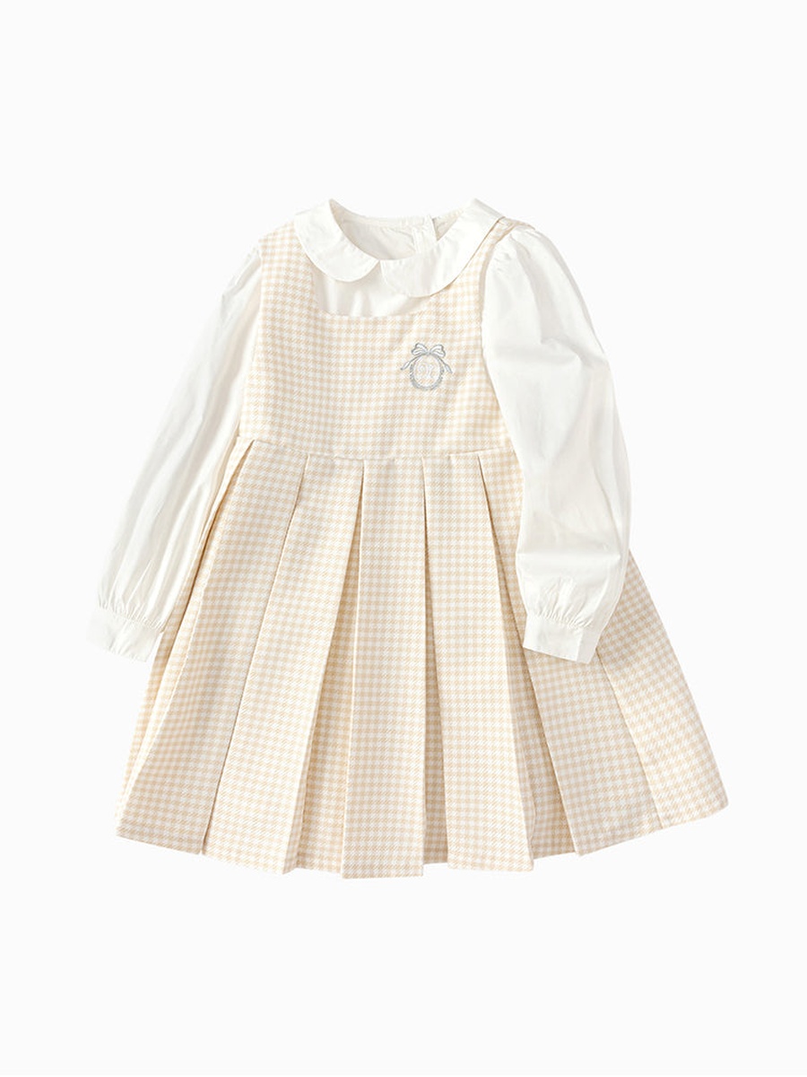 Checked Sleeveless Dress with Peterpan Collared Top