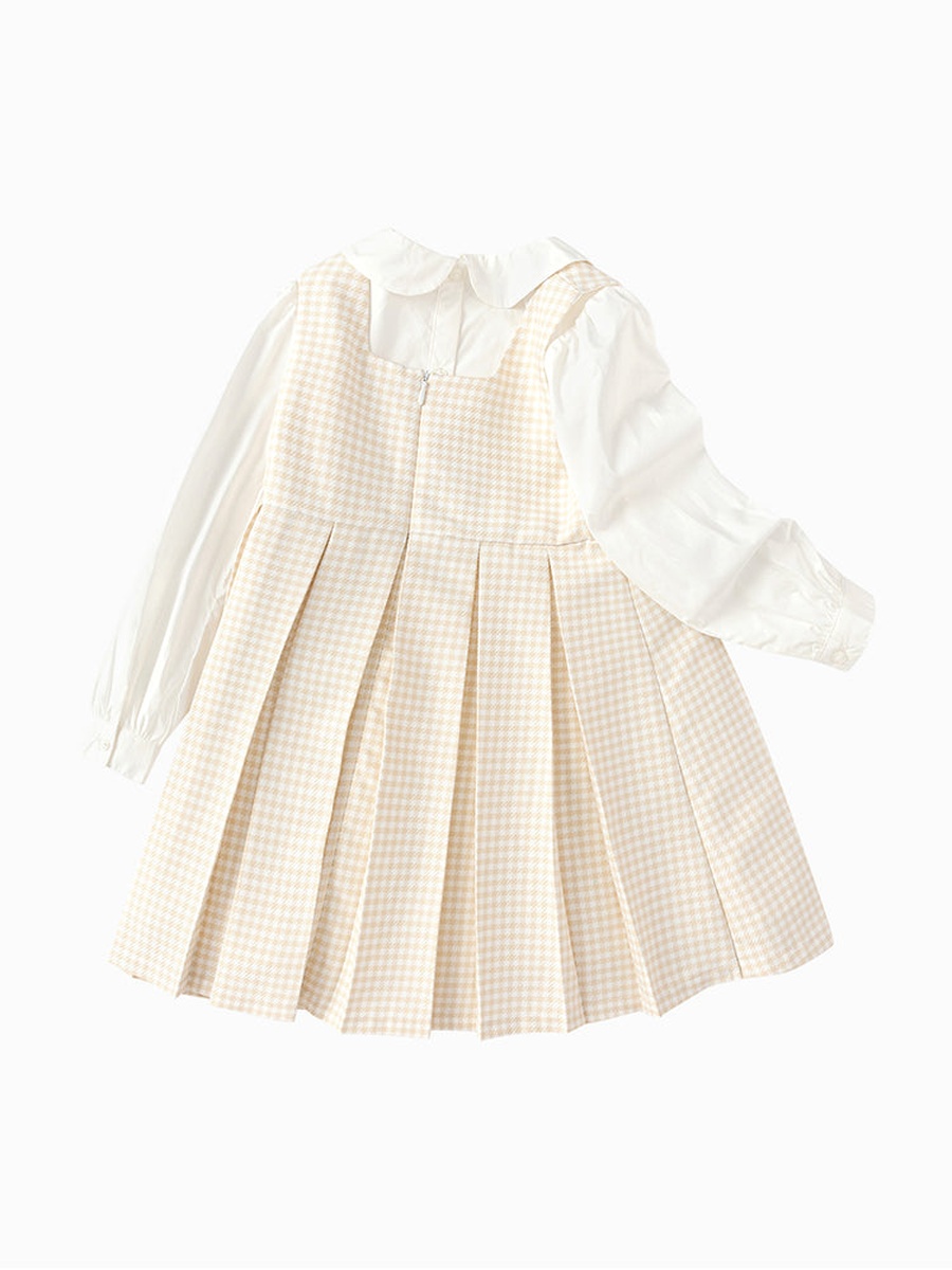 Checked Sleeveless Dress with Peterpan Collared Top