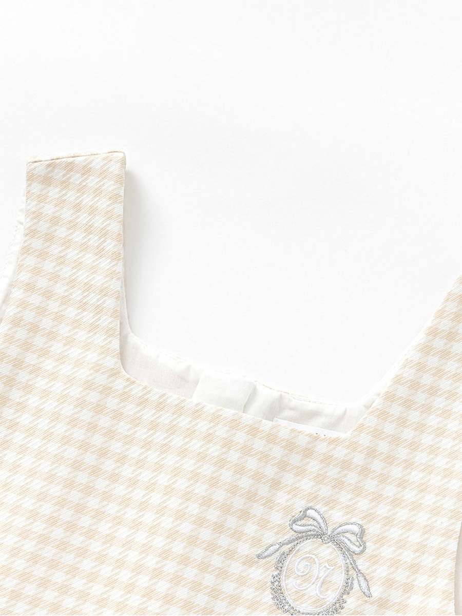 Checked Sleeveless Dress with Peterpan Collared Top
