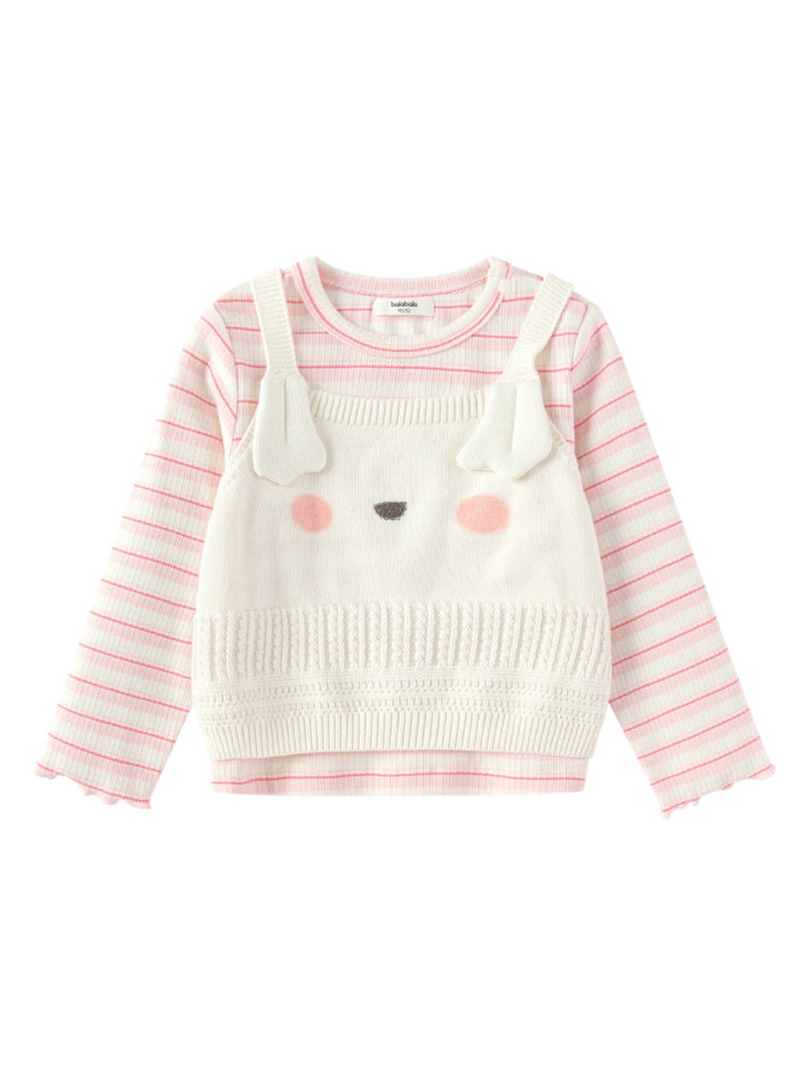 Striped Long Sleeve Top with Knitted Overlay