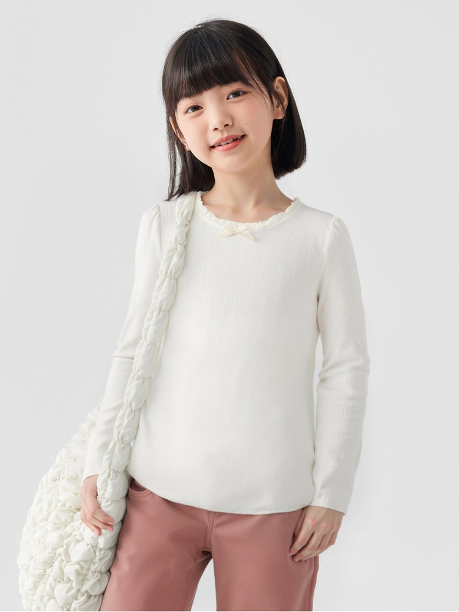 Ribbed Top with Bow Neckline