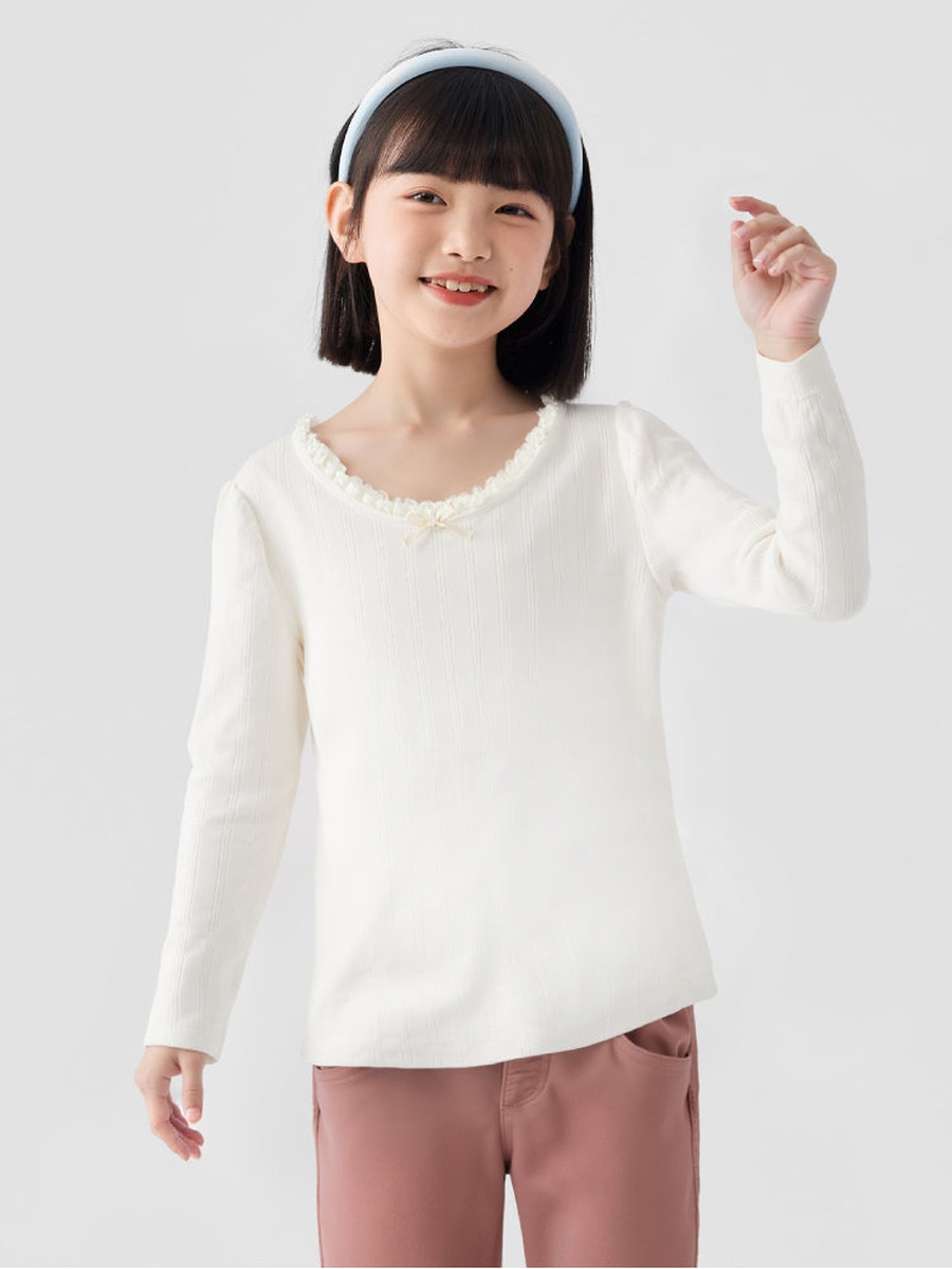 Ribbed Top with Bow Neckline