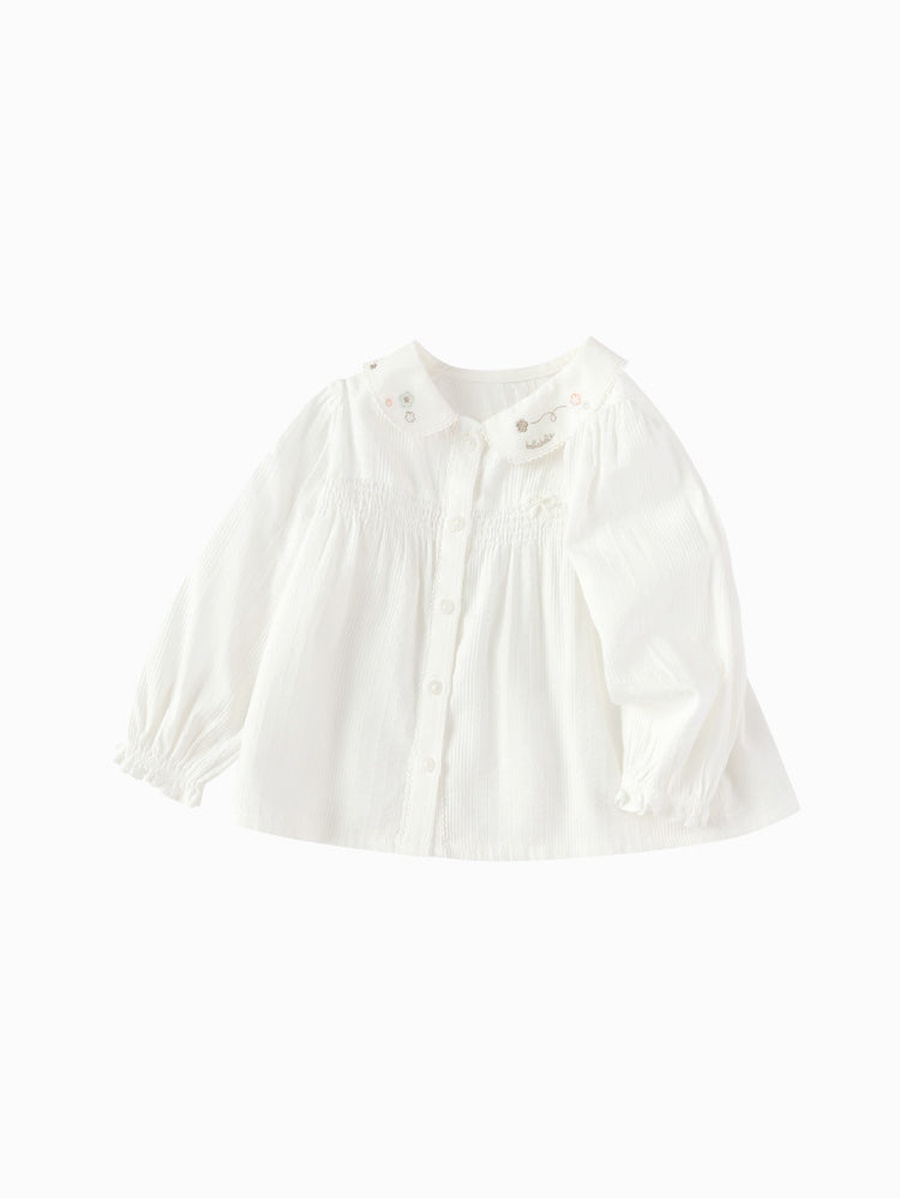 White Shirt with Embroidered Collar