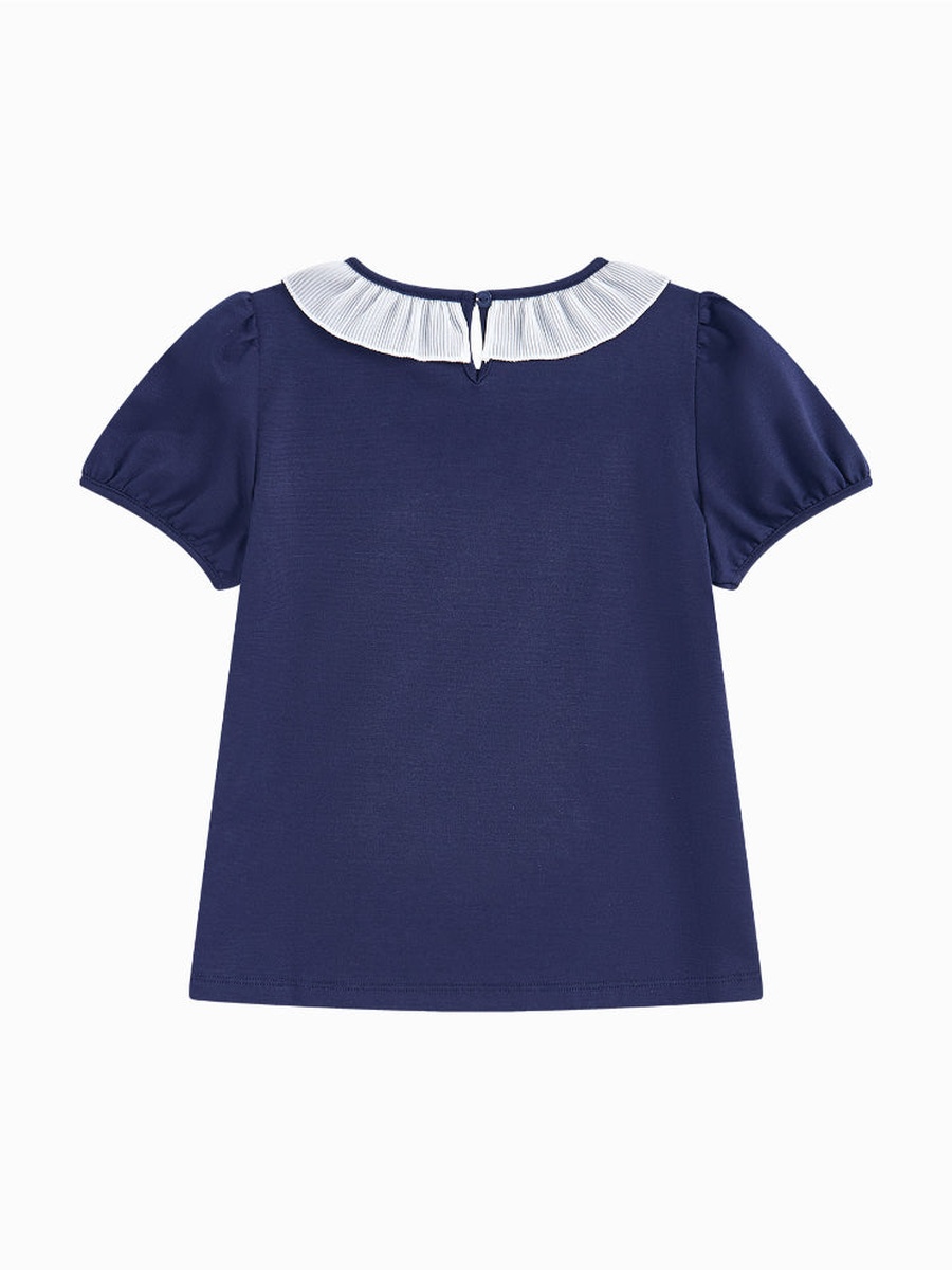 Short Sleeve T-Shirt with Ribbon and Ribbed Neck Detail