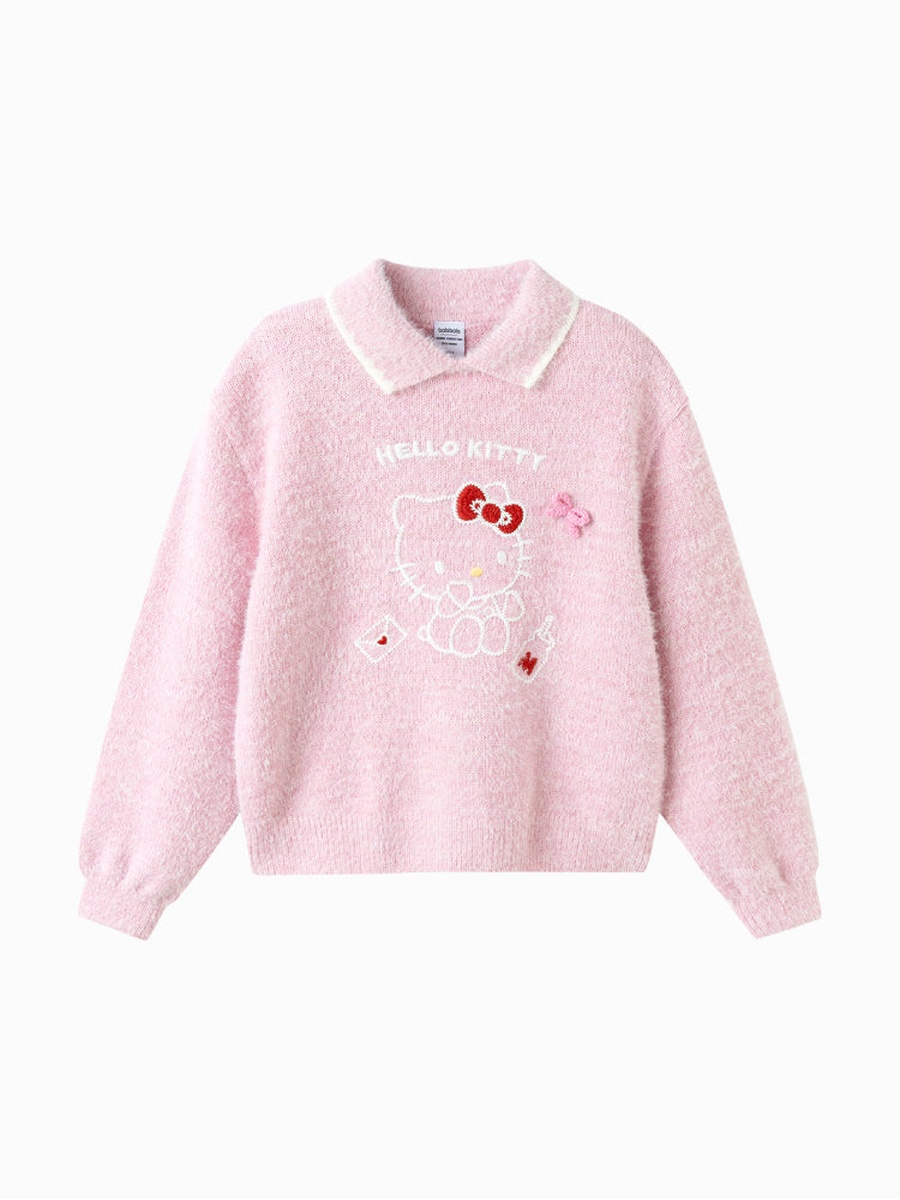 Fuzzy Polo Sweater with Cartoon Design