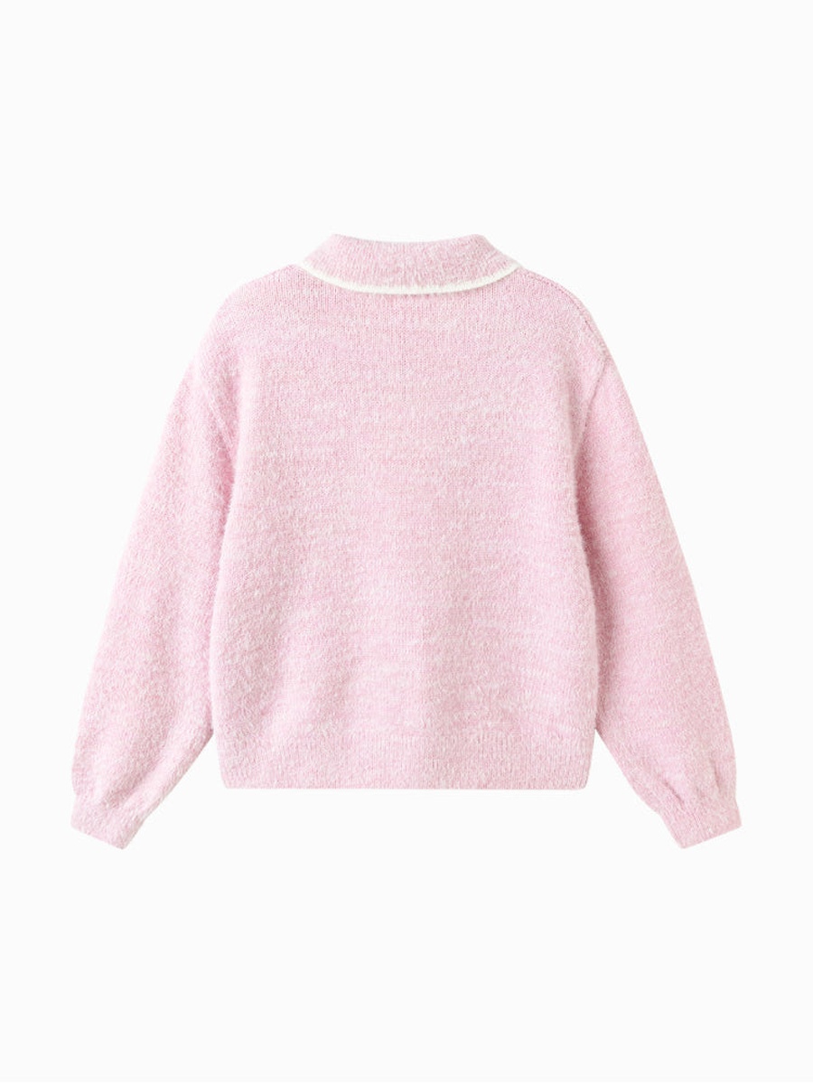 Fuzzy Polo Sweater with Cartoon Design