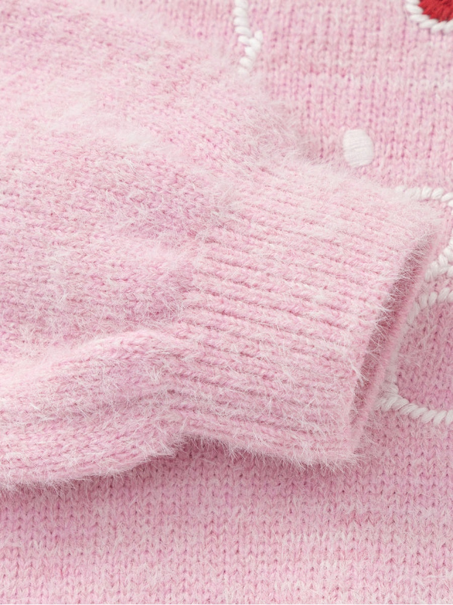 Fuzzy Polo Sweater with Cartoon Design