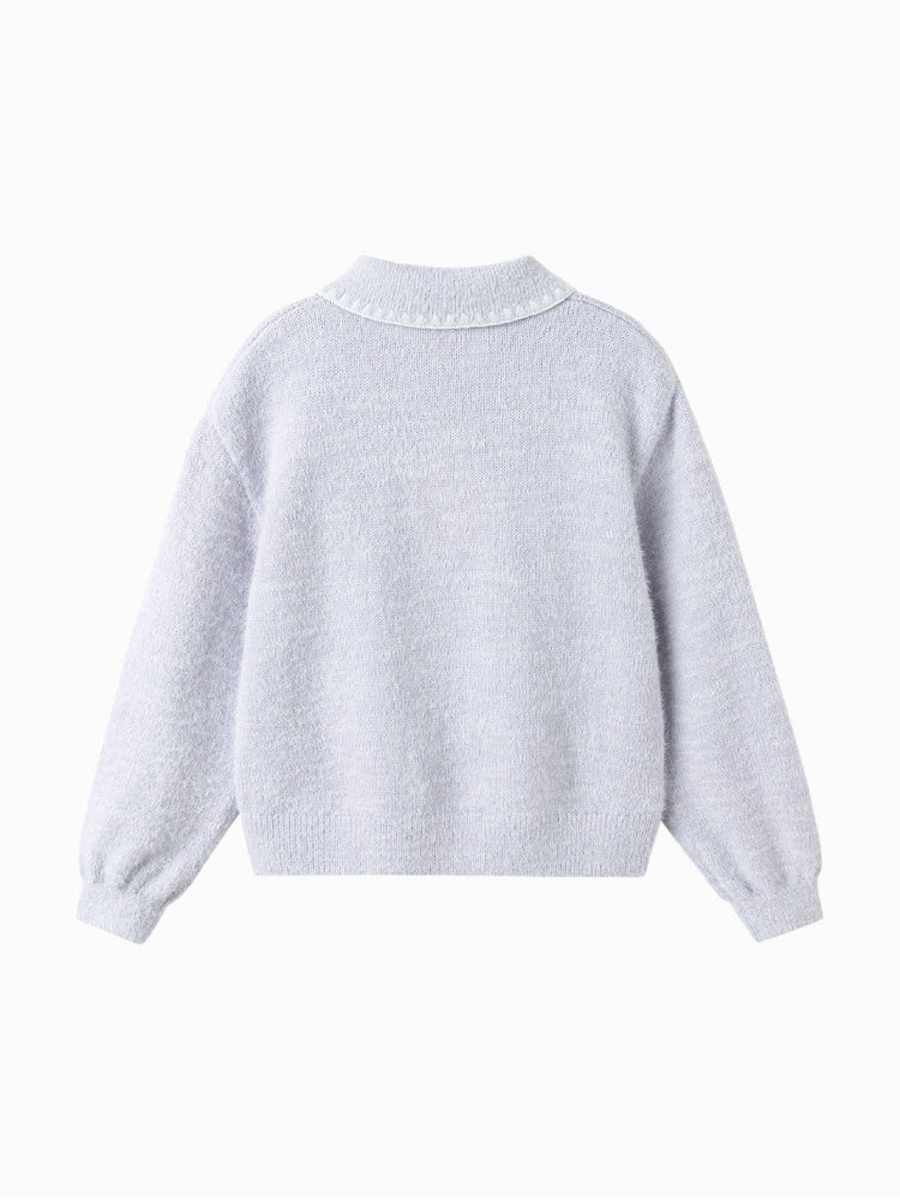 Fuzzy Polo Sweater with Cartoon Design