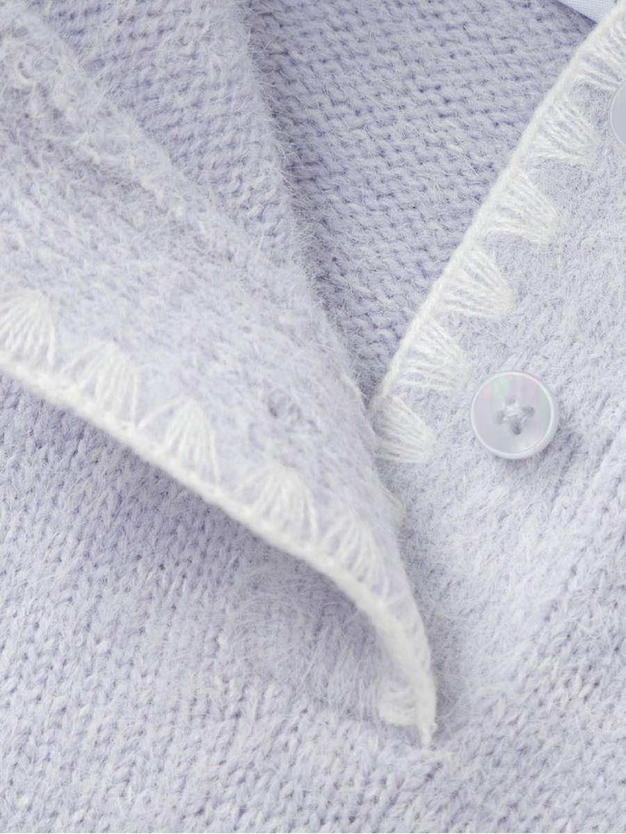 Fuzzy Polo Sweater with Cartoon Design