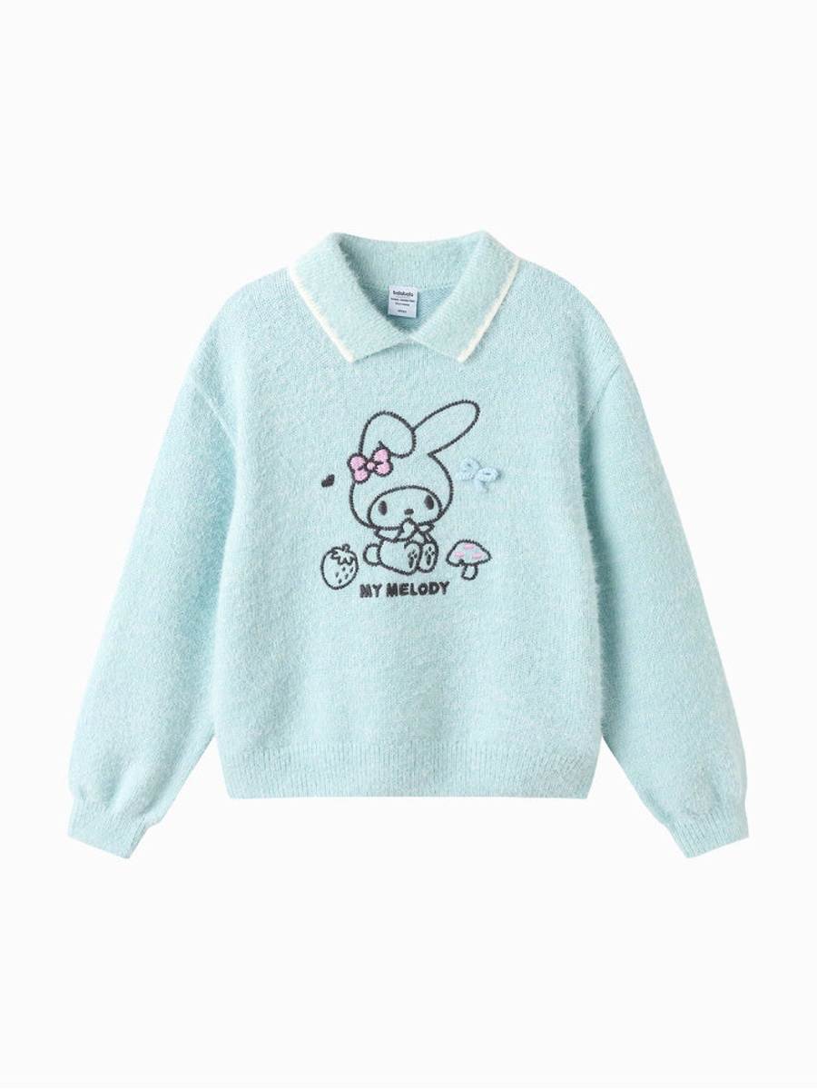 Fuzzy Polo Sweater with Cartoon Design