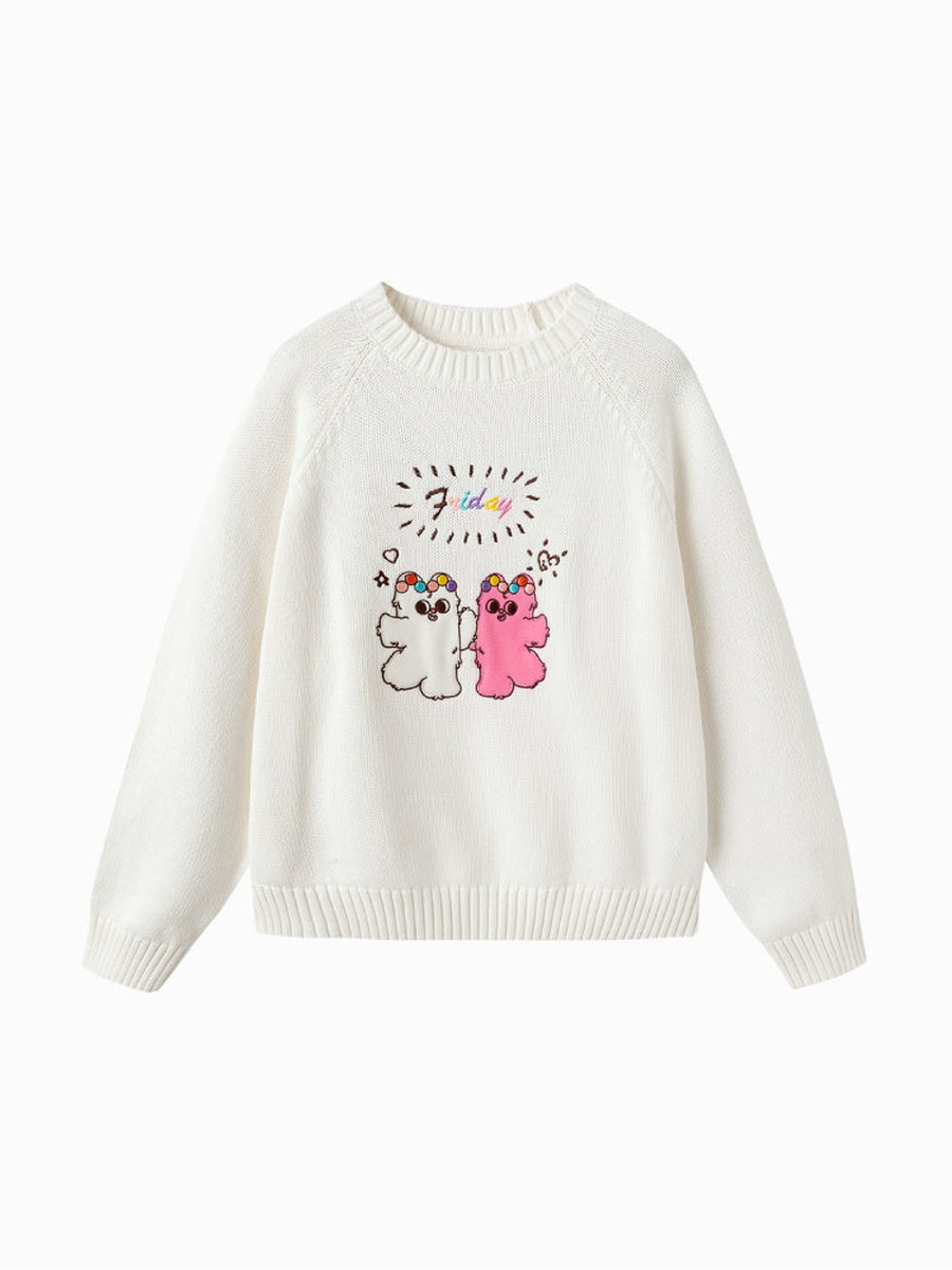 Knitted Sweater with Front Cartoon Design