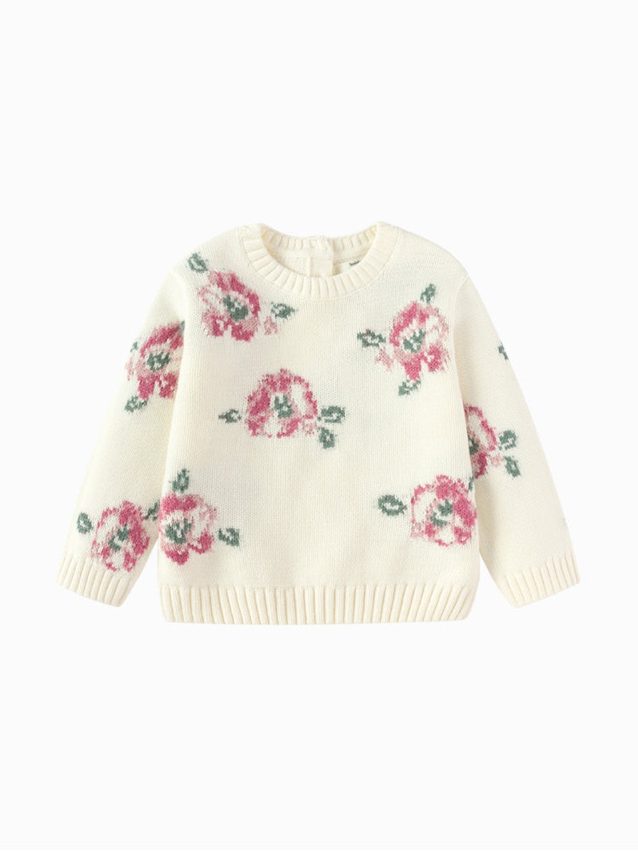 Knitted Sweater with Floral Pattern
