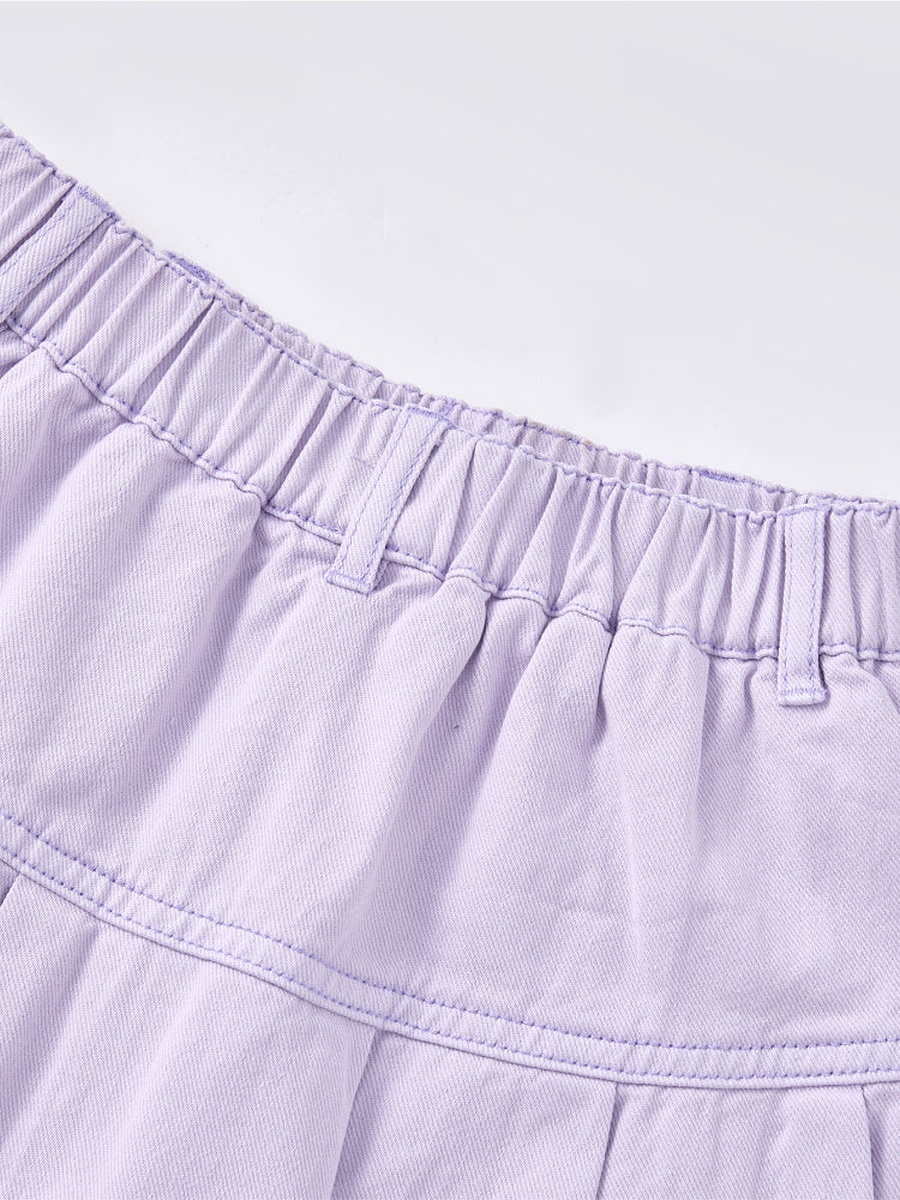 Short Denim Skirt with Pleats and Heart Pockets
