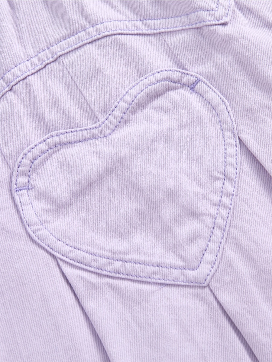 Short Denim Skirt with Pleats and Heart Pockets