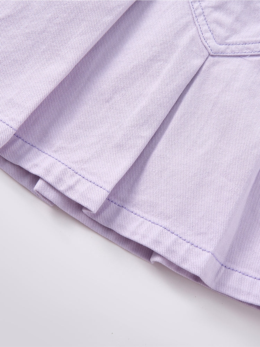 Short Denim Skirt with Pleats and Heart Pockets