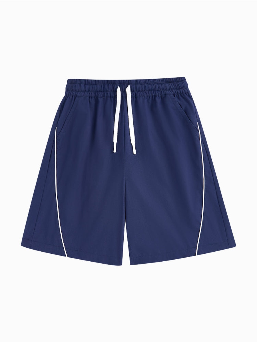 Contrast Color Line Detail Shorts with Pockets and Drawstring Waist