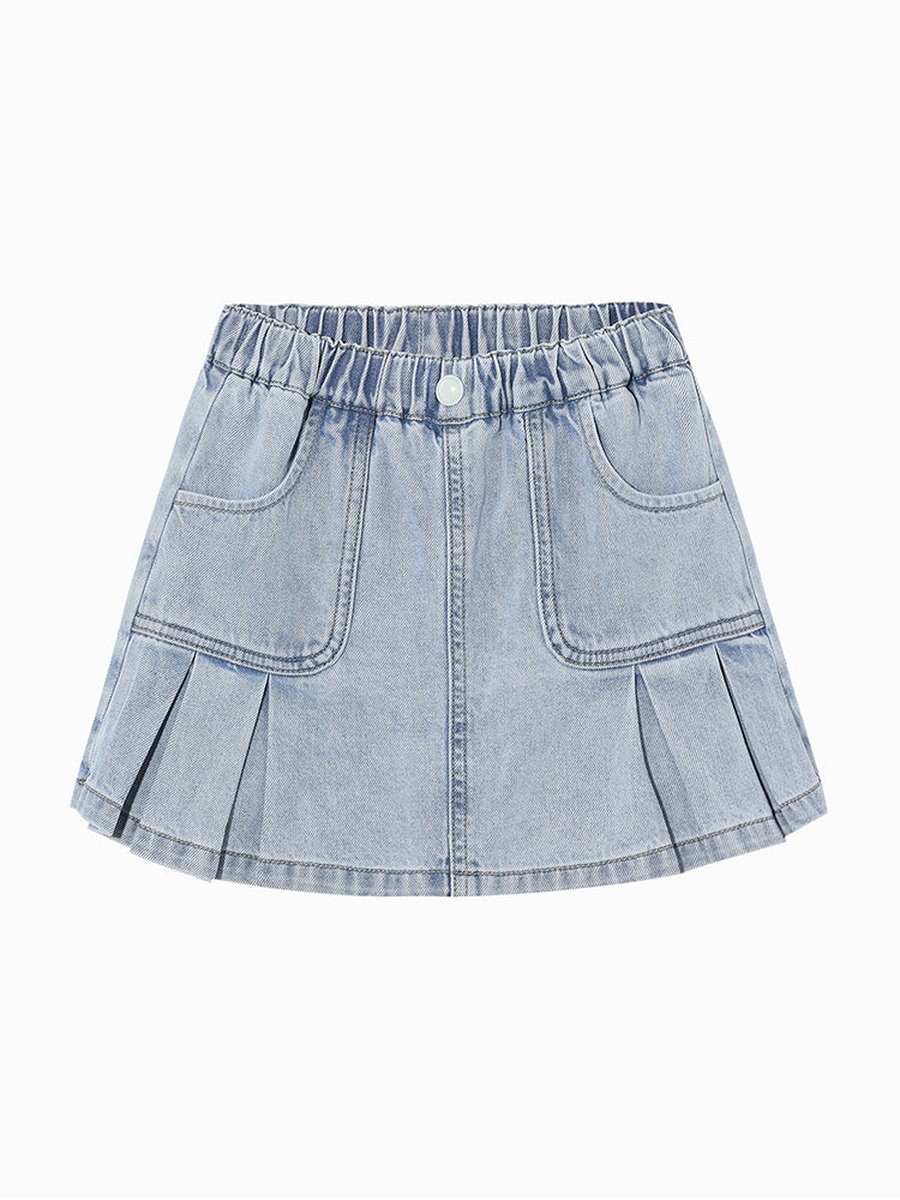 Pleated Denim Shorts